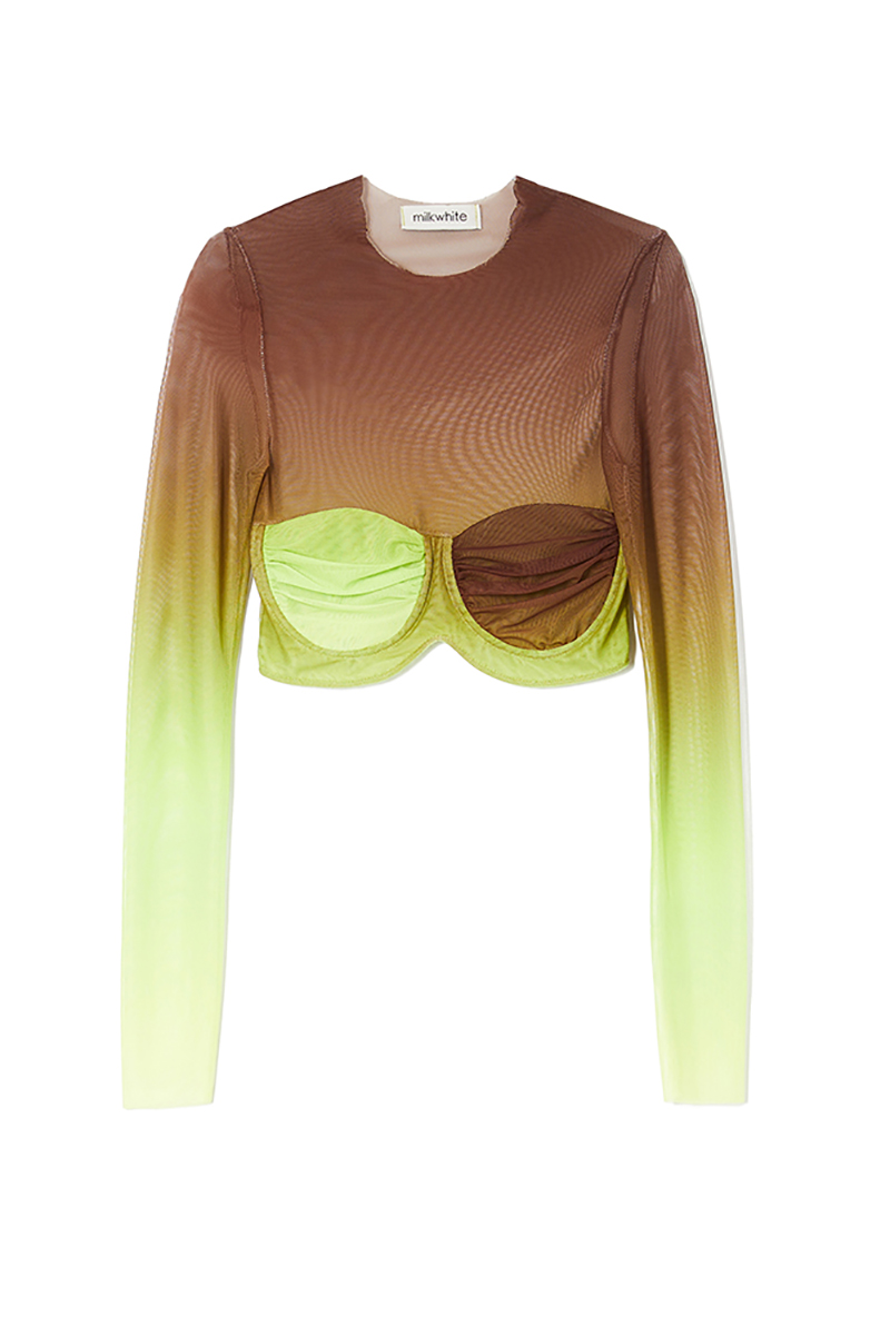 CROPPED MESH SUNRISE TOP – MILK WHITE
