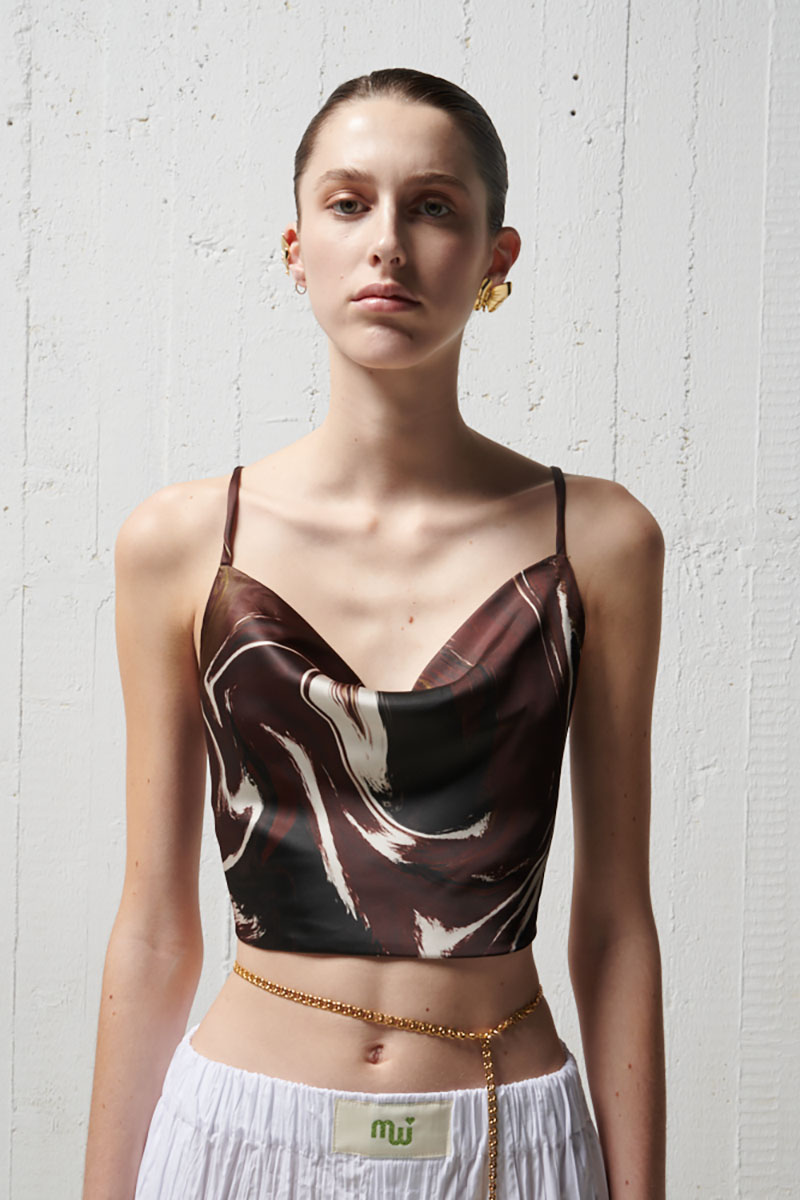 CROSS BACK PRINTED CROP TOP – MILK WHITE