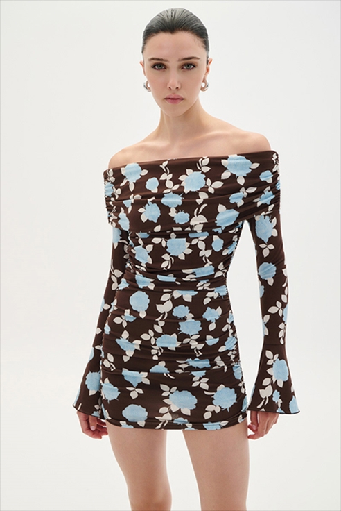 DRESS OFF SHOULDER MINI FLOWERS – COMBOS KNITWEAR