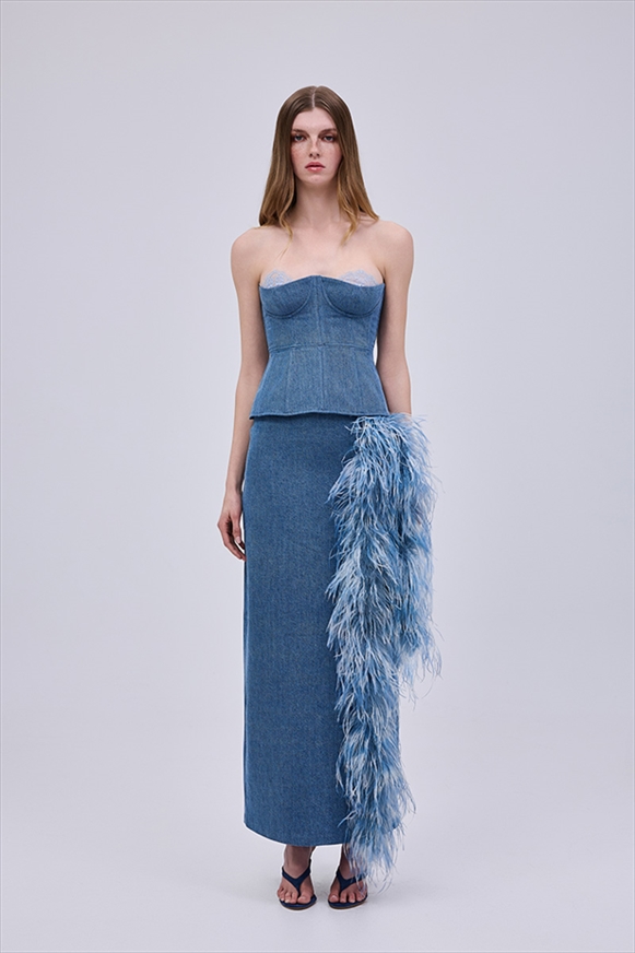 JEAN FEATHER SKIRT – STUDIO 83
