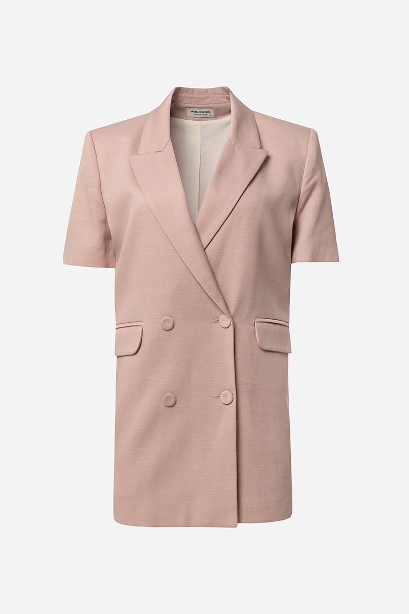 BLUSH SHORT SLEEVE TAILORED BLAZER – VASSIA KOSTARA