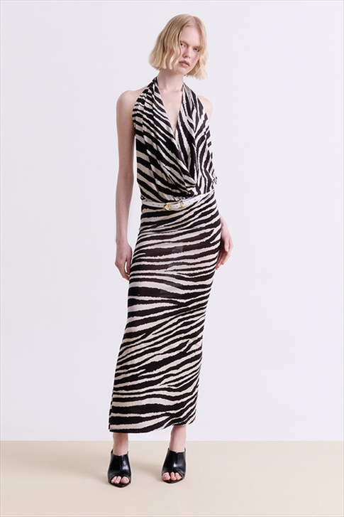 ZEBRA PRINT COWL NECK DRESS – VASSIA KOSTARA